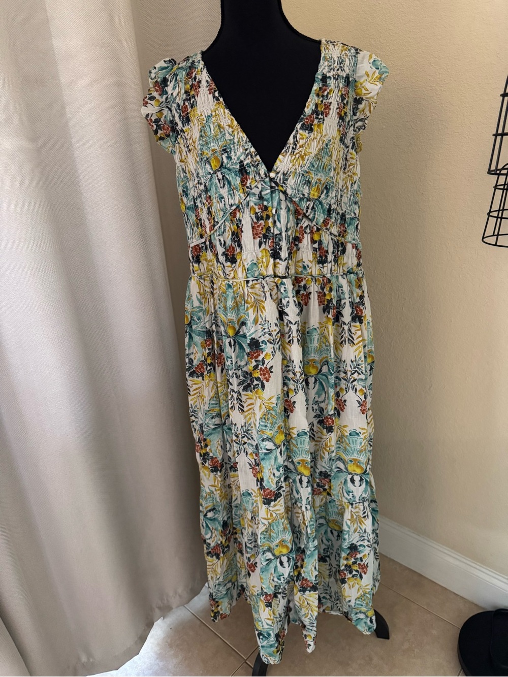 Anthropologie The Peregrine Midi Dress 2X Floral Boho Smocked Cottagecore - Picture 2 of 11